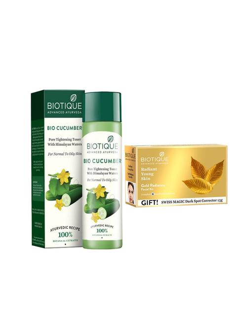 biotique cucumber pore tightnening toner 120ml with bio gold facial kit - 16852569 - Very Small Image - 1