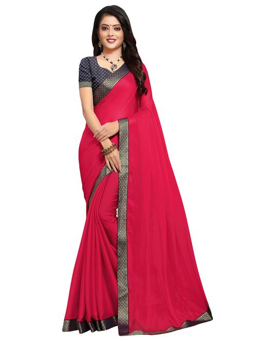 solid bordered saree with blouse - 16852844 - Very Small Image - 1