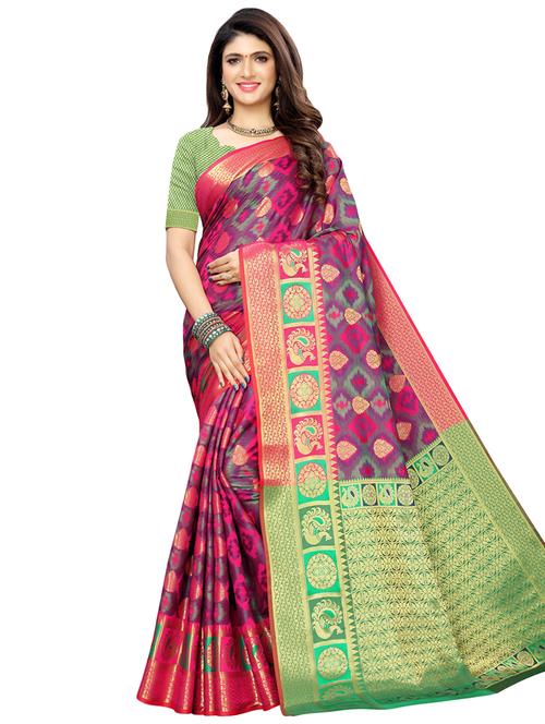 self design banarasi saree with blouse - 16853572 - Very Small Image - 1