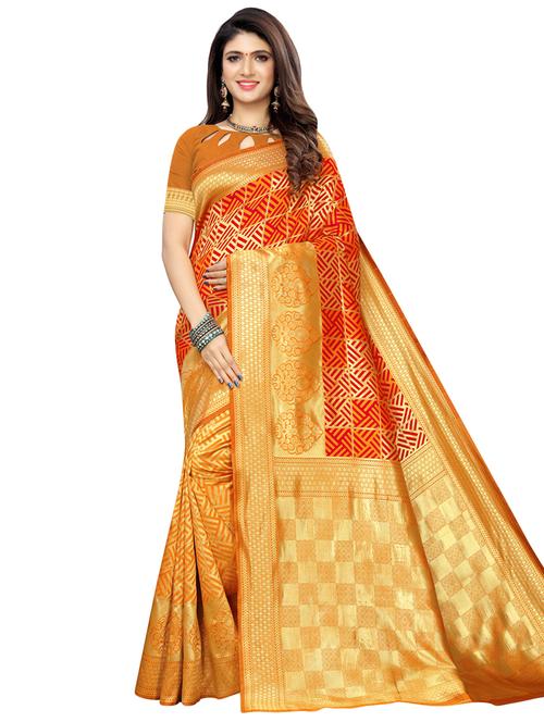 self design banarasi saree with blouse - 16853594 - Very Small Image - 1