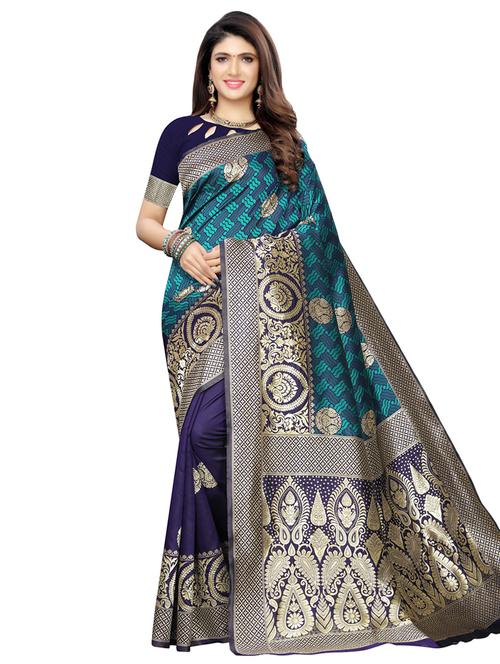 self design banarasi saree with blouse - 16853595 - Very Small Image - 1