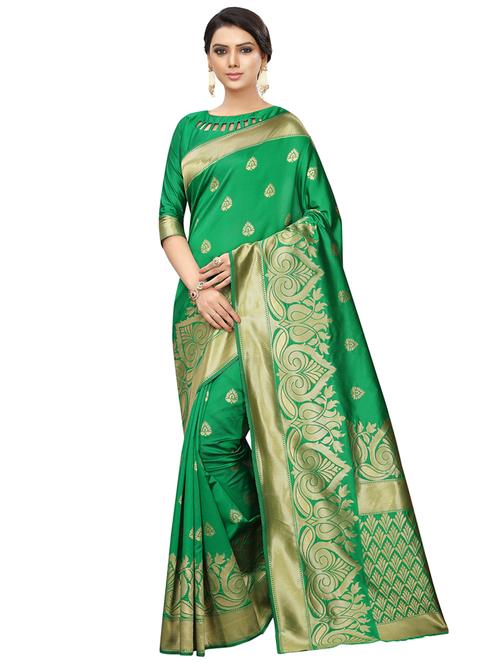 self design banarasi saree with blouse - 16853598 - Very Small Image - 1