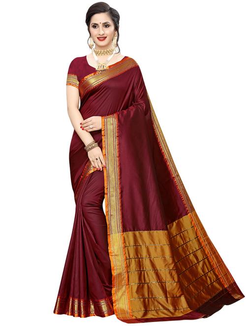 solid bordered saree with blouse - 16853605 - Very Small Image - 1