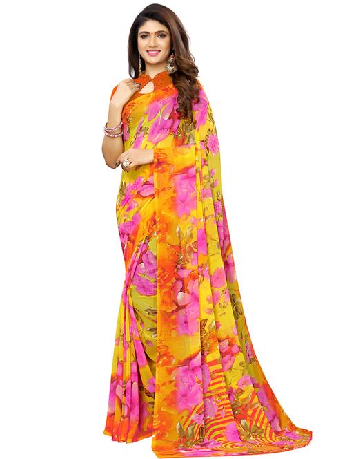 floral printed saree with blouse - 16853611 - Very Small Image - 1