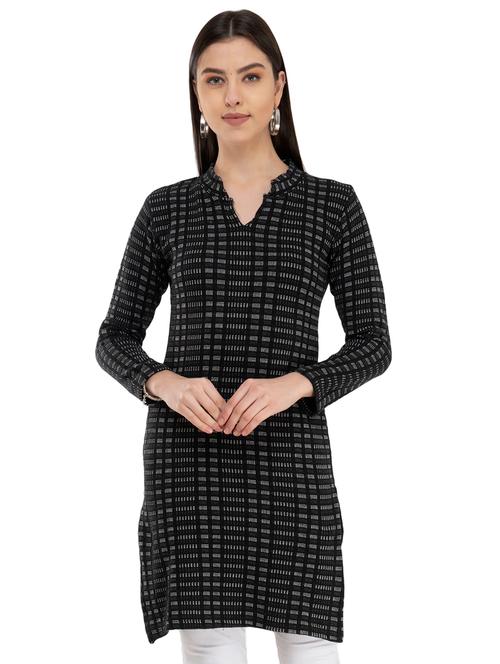 checkered straight woolen kurta - 16853631 - Very Small Image - 1