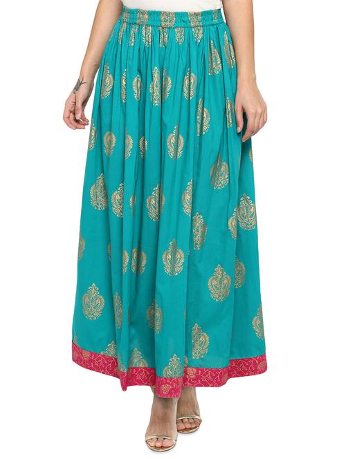gold print flared skirt - 16854578 - Very Small Image - 1