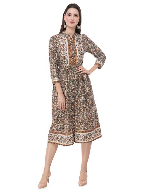 mandarin neck floral flared dress - 16854585 - Very Small Image - 1