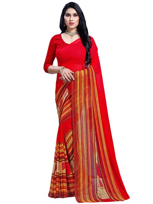 striped printed saree with blouse - 16856004 - Very Small Image - 1