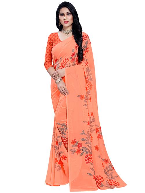 floral printed saree with blouse - 16856011 - Very Small Image - 1