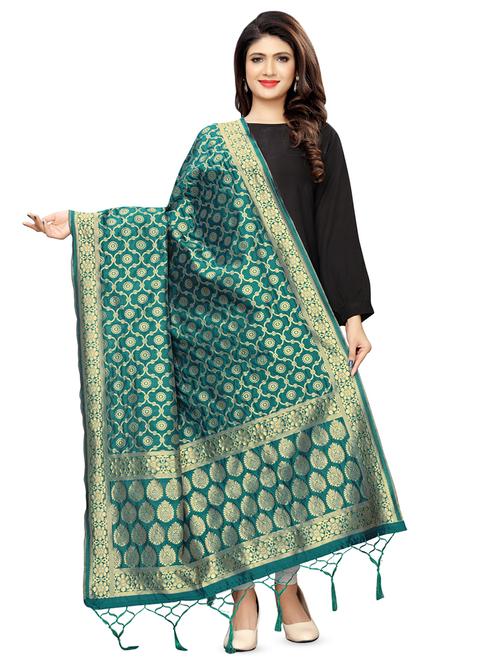 teal banarasi dupatta - 16856705 - Very Small Image - 1