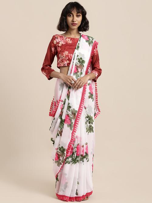 floral printed saree with blouse - 16856963 - Very Small Image - 1