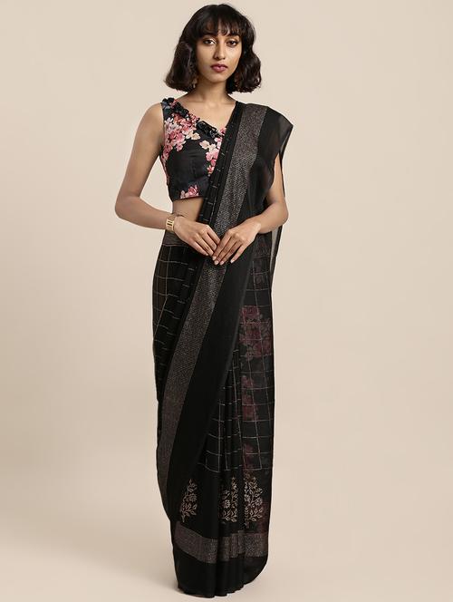 checkered woven saree with blouse - 16856965 - Very Small Image - 1