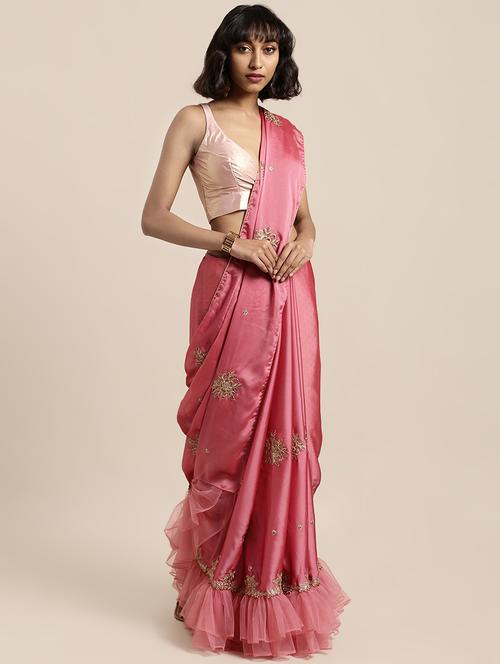 ruffle embroidered saree with blouse - 16856976 - Very Small Image - 1