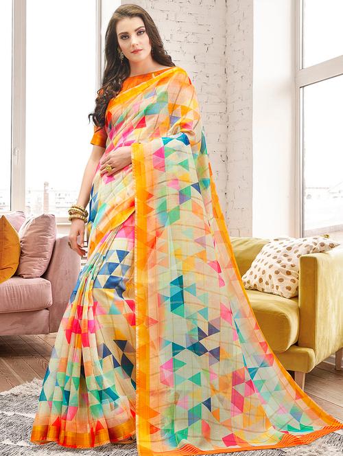 geometrical printed saree with blouse - 16857988 - Very Small Image - 1