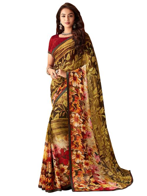 floral printed saree with blouse - 16858101 - Very Small Image - 1