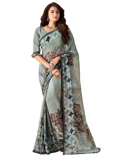 floral printed saree with blouse - 16858106 - Very Small Image - 1