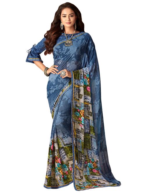 floral printed saree with blouse - 16858109 - Very Small Image - 1