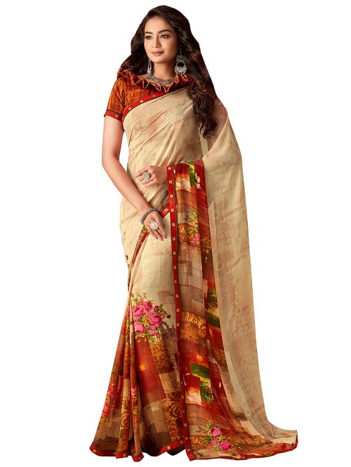 floral printed saree with blouse - 16858113 - Very Small Image - 1