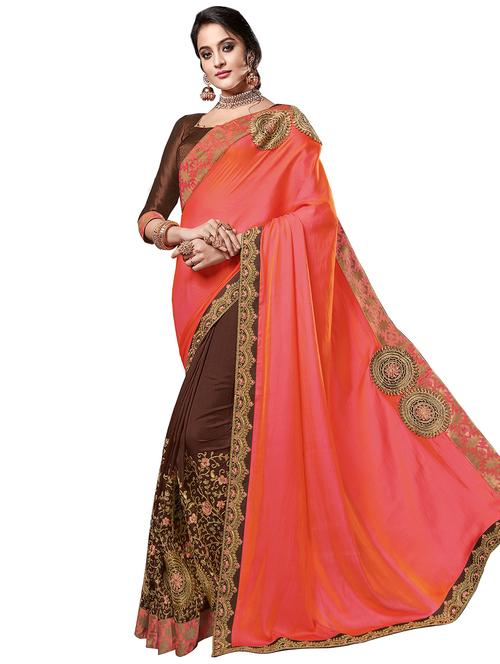 embroidered half & half saree with blouse - 16858120 - Very Small Image - 1