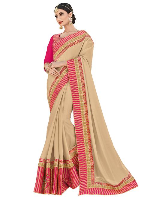 solid bordered saree with blouse - 16858132 - Very Small Image - 1