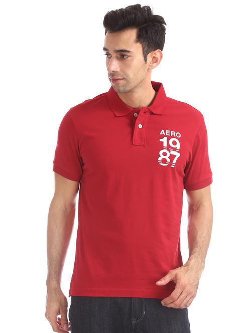 red typographic polo t-shirt - 16858442 - Very Small Image - 1