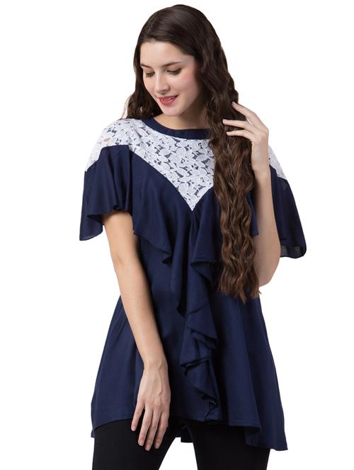 lace panel ruffled tunic - 16859147 - Very Small Image - 1