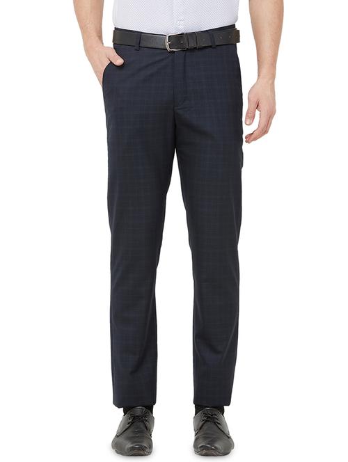 navy blue checkered flat front formal trouser - 16859171 - Very Small Image - 1