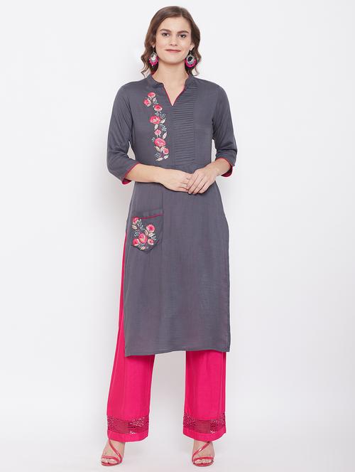 embroidered straight kurta - 16859236 - Very Small Image - 1