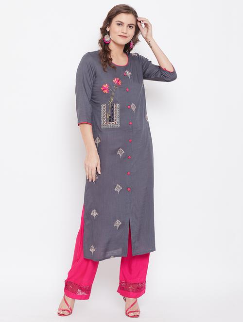 embroidered straight kurta - 16859241 - Very Small Image - 1