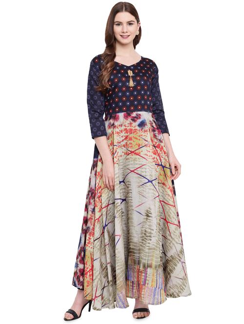 tie & die flared ethnic dress - 16859590 - Very Small Image - 1