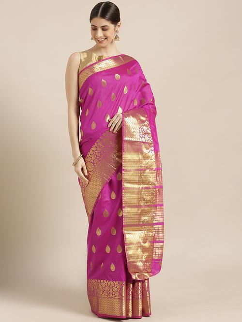 ethnic motif kanjivaram saree with blouse - 16859699 - Very Small Image - 1