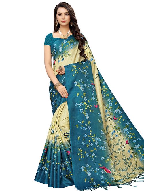floral printed saree with blouse - 16860504 - Very Small Image - 1