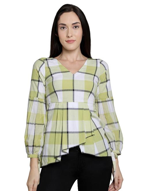 v-neck checkered a-line top - 16861713 - Very Small Image - 1