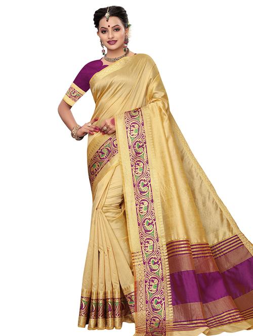 solid bordered saree with blouse - 16861901 - Very Small Image - 1