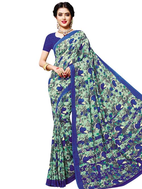 floral printed saree with blouse - 16861925 - Very Small Image - 1