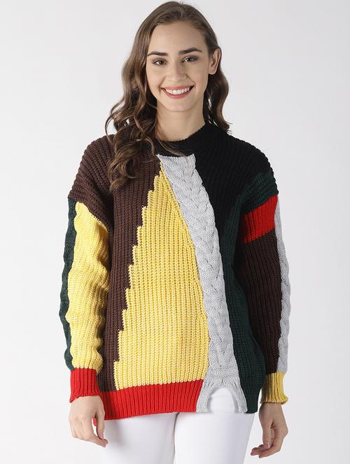 color block crew neck pullover - 16862037 - Very Small Image - 1