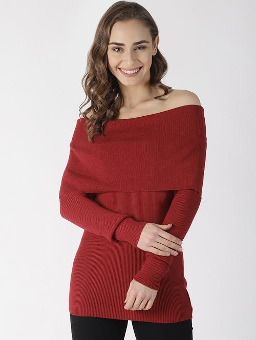 off shoulder textured pullover - 16862050 - Very Small Image - 1