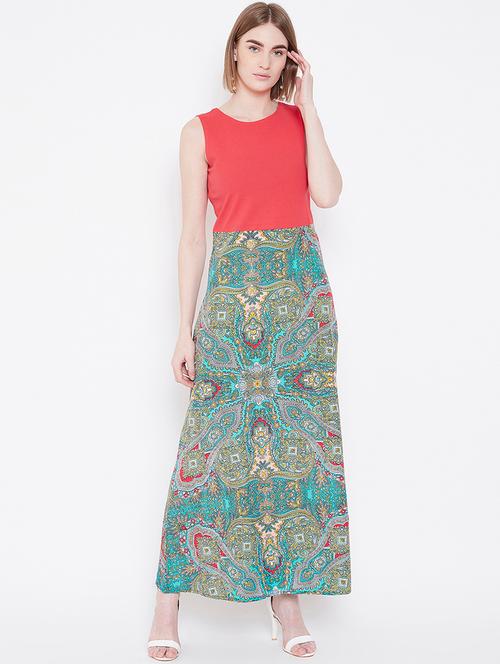 color block round neck maxi dress - 16862194 - Very Small Image - 1