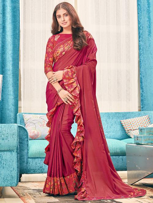 ruffle solid saree with blouse - 16862514 - Very Small Image - 1