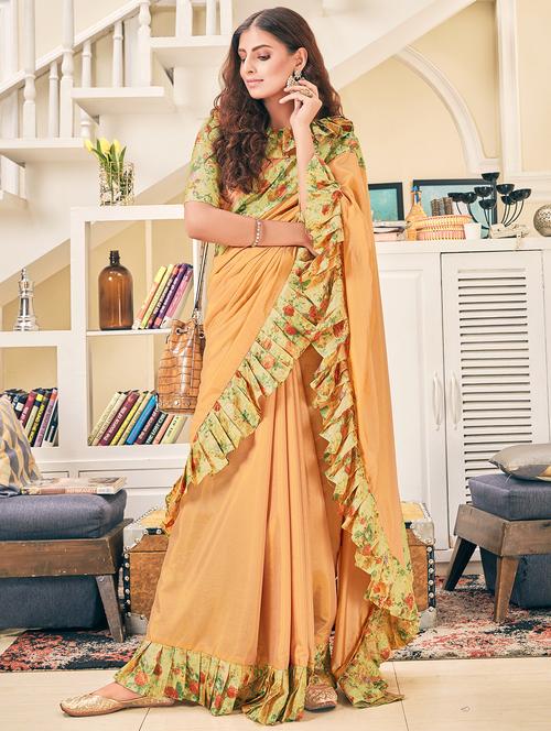 ruffle fusion saree with blouse - 16862517 - Very Small Image - 1