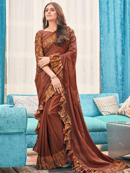 ruffle fusion saree with blouse - 16862519 - Very Small Image - 1
