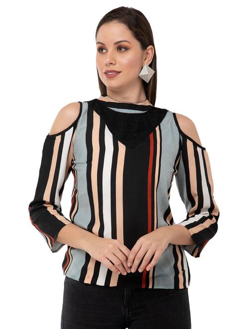 cold shoulder striped top - 16862570 - Very Small Image - 1