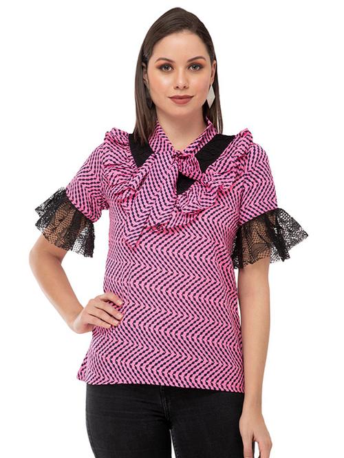 tie up neck mesh panel top - 16862572 - Very Small Image - 1