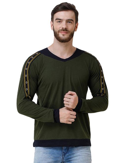 olive green color block t-shirt - 16862617 - Very Small Image - 1