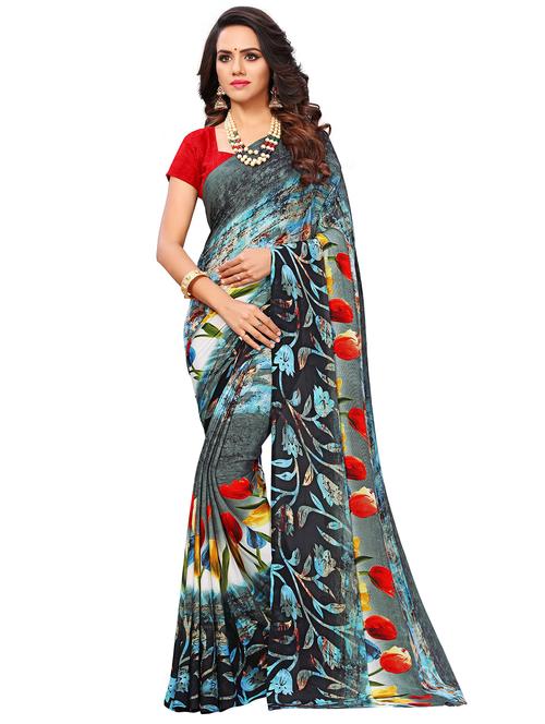 floral printed saree with blouse - 16862915 - Very Small Image - 1