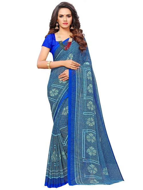 floral printed saree with blouse - 16862922 - Very Small Image - 1