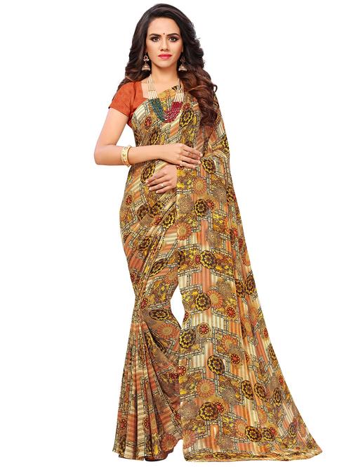 floral printed saree with blouse - 16862923 - Very Small Image - 1