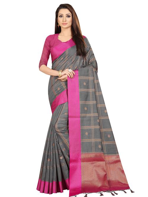 checkered handloom saree with blouse - 16864494 - Very Small Image - 1