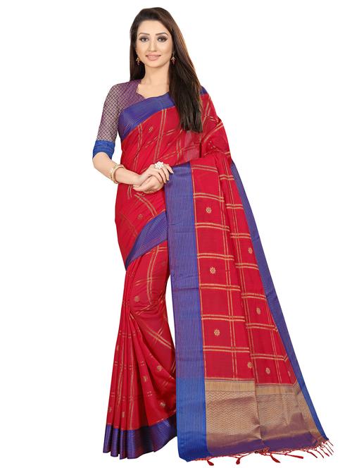checkered banarasi saree with blouse - 16864495 - Very Small Image - 1