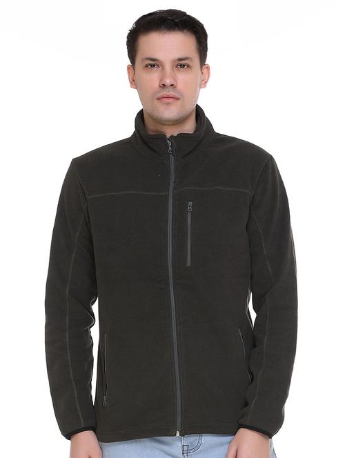 green solid fleece casual jacket - 16864579 - Very Small Image - 1